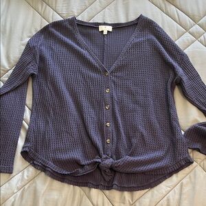 Socialite Textured Purple-Blue Button-Down Tie Front Shirt